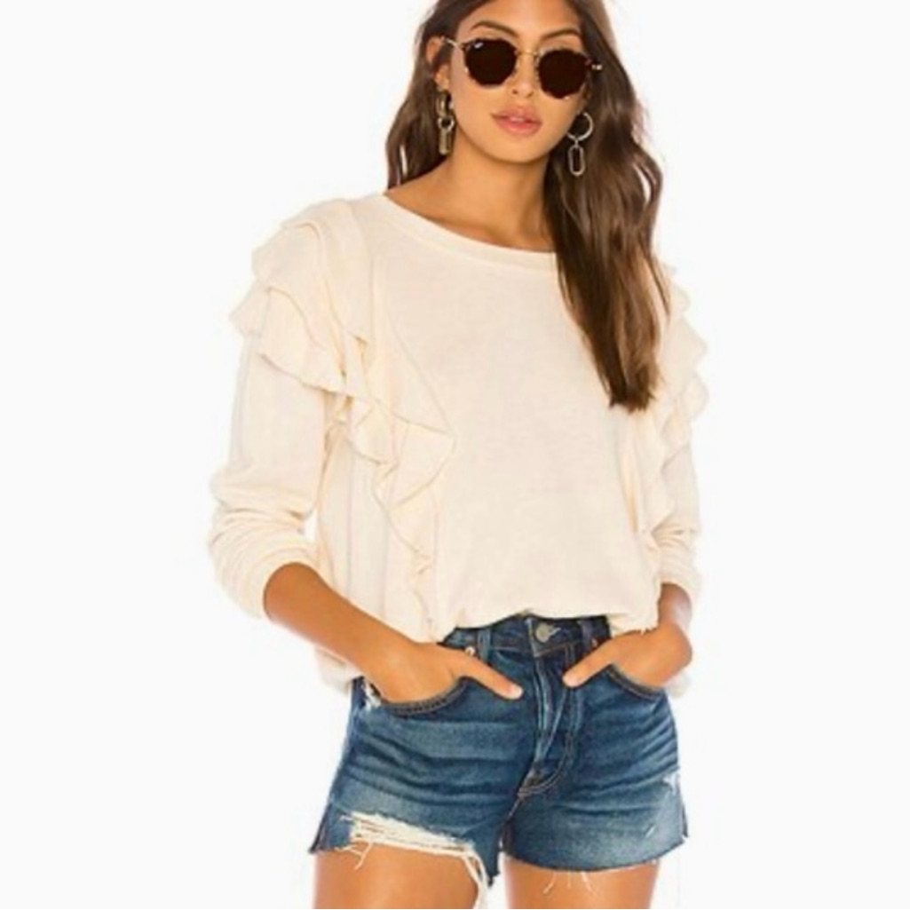 Loveshackfancy Cropped Melanie Creamy White Sweatshirt Xs